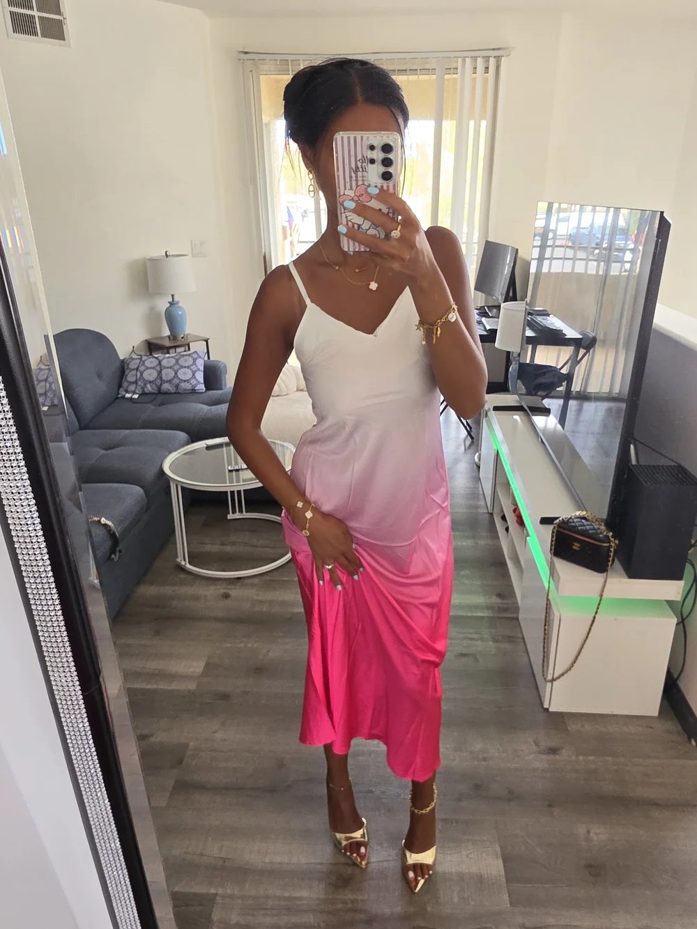 Pink Ombre Slip Dress Satin - Picture 16 of 16